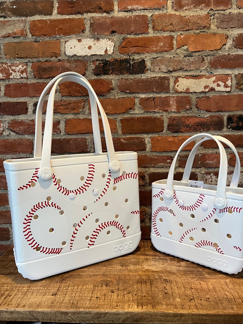 BOGG BAG White Tote with Red Baseball Stitch Accents